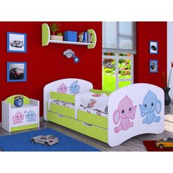 Pat Happy Babies Happy Elephants L04 cu sertar 80x160 (White/Pastel Green)