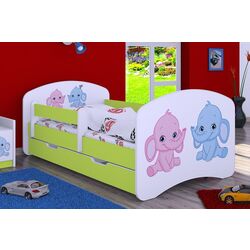 Pat Happy Babies Happy Elephants L04 cu sertar 80x160 (White/Pastel Green) Thumb