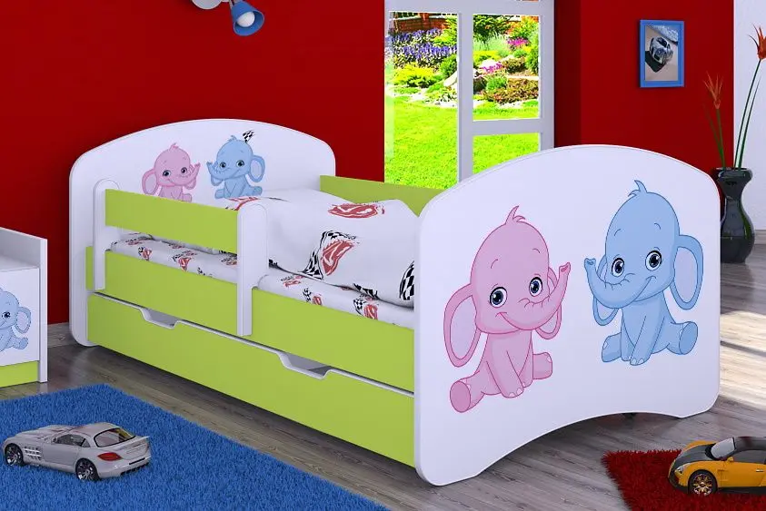 Pat Happy Babies Happy Elephants L04 cu sertar 80x160 (White/Pastel Green)