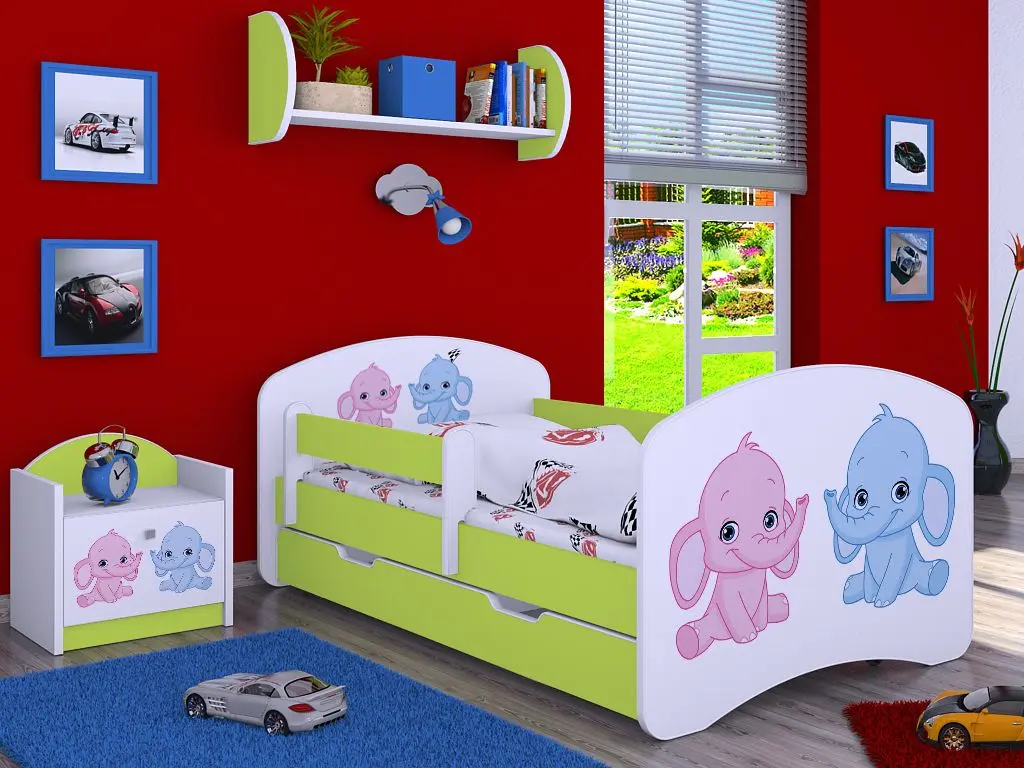 Pat Happy Babies Happy Elephants L04 cu sertar 80x160 (White/Pastel Green)