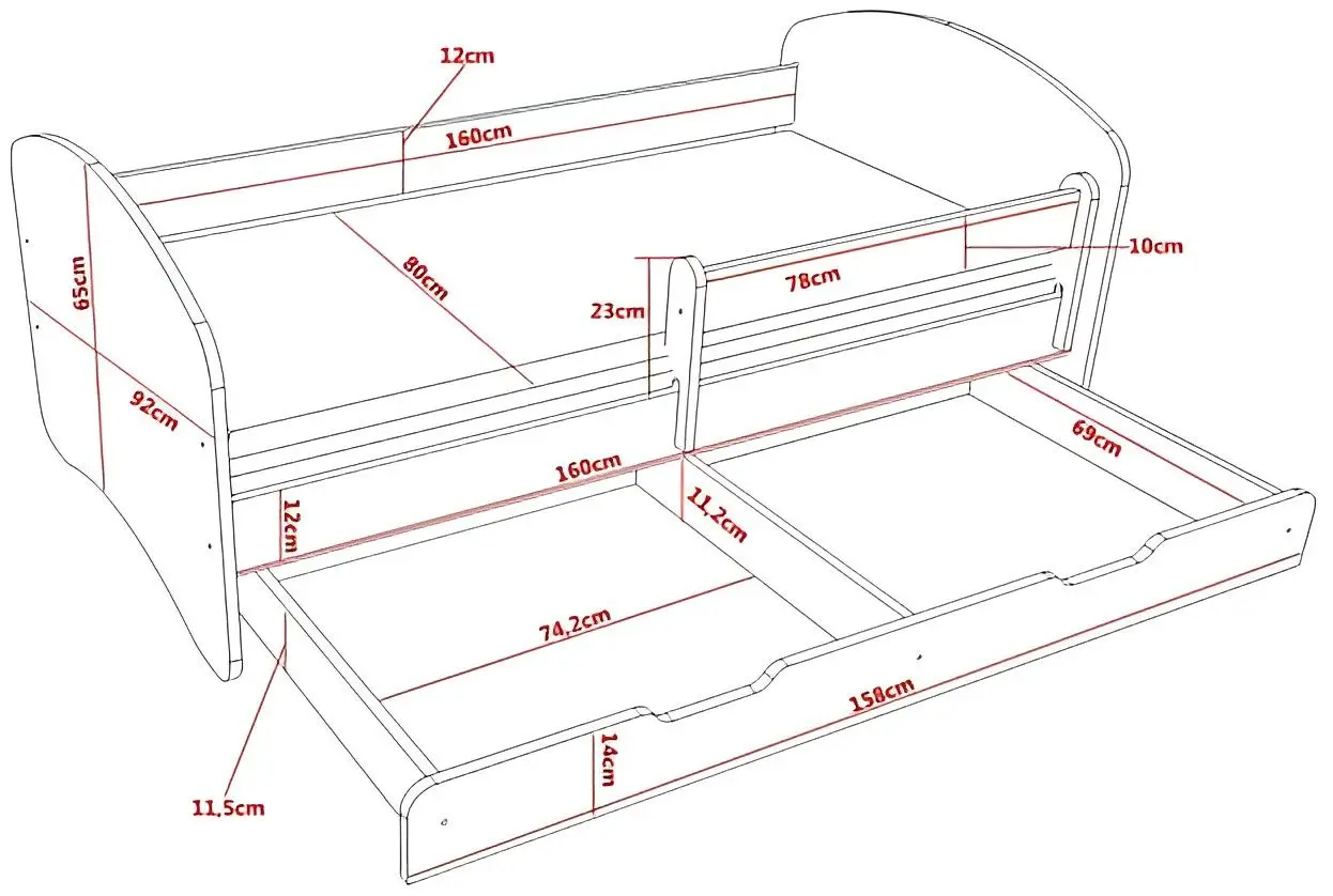 Pat Happy Babies Happy Fire Dog L04 cu sertar 80x160 (White/Blue)