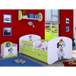Pat Happy Babies Happy Fire Dog L04 cu sertar 80x160 (White/Pastel Green)