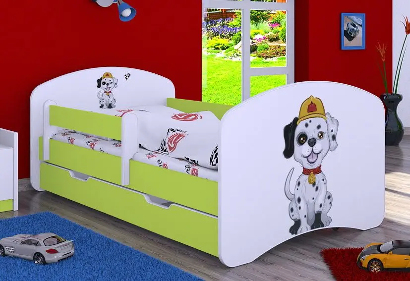 Pat Happy Babies Happy Fire Dog L04 cu sertar 80x160 (White/Pastel Green)