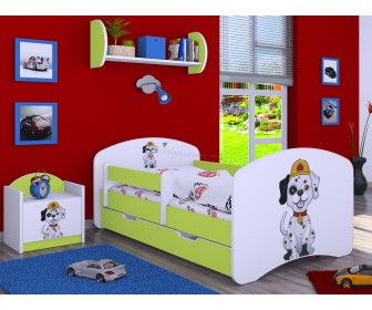 Pat Happy Babies Happy Fire Dog L04 cu sertar 80x160 (White/Pastel Green)