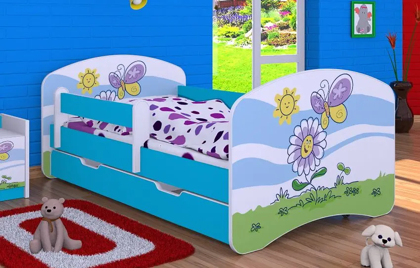 Pat Happy Babies Happy Flower And Butterfly L08 cu sertar 90x190 (White/Blue)