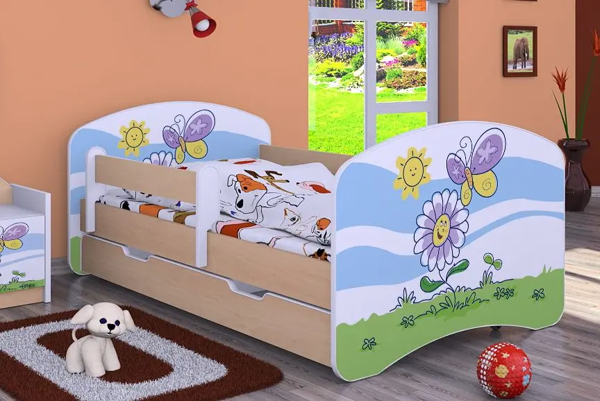 Pat Happy Babies Happy Flower And Butterfly L08 cu sertar 90x190 (White/Light Pear)