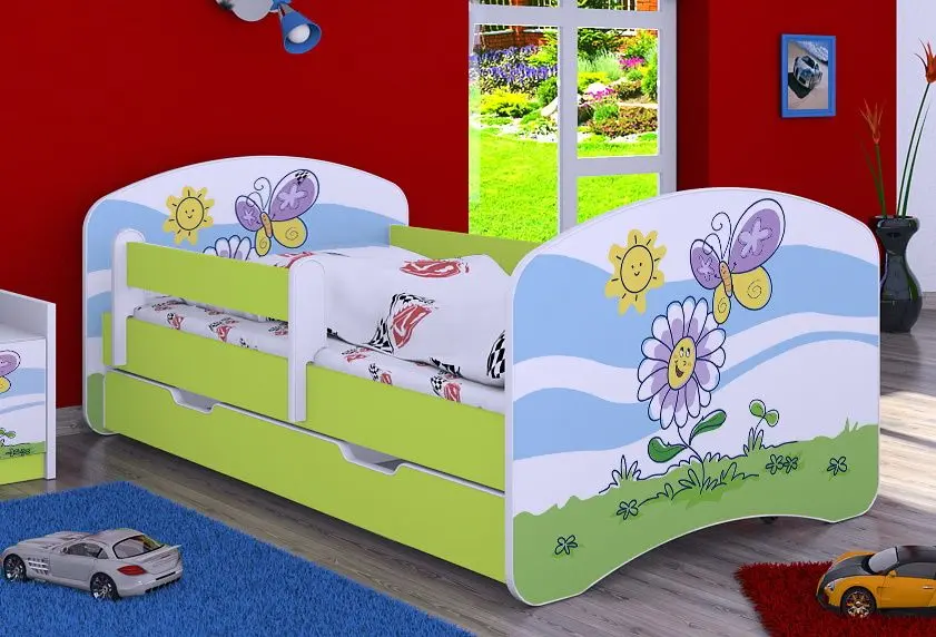 Кровать Happy Babies Happy Flower And Butterfly L08 с ящиком 90x190 (White/Pastel Green)