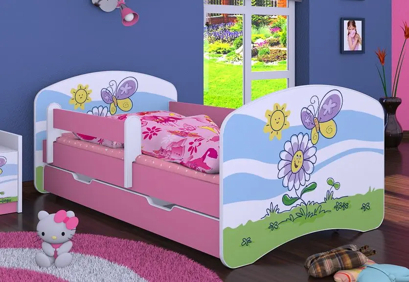 Pat Happy Babies Happy Flower And Butterfly L08 cu sertar 90x190 (White/Pink)