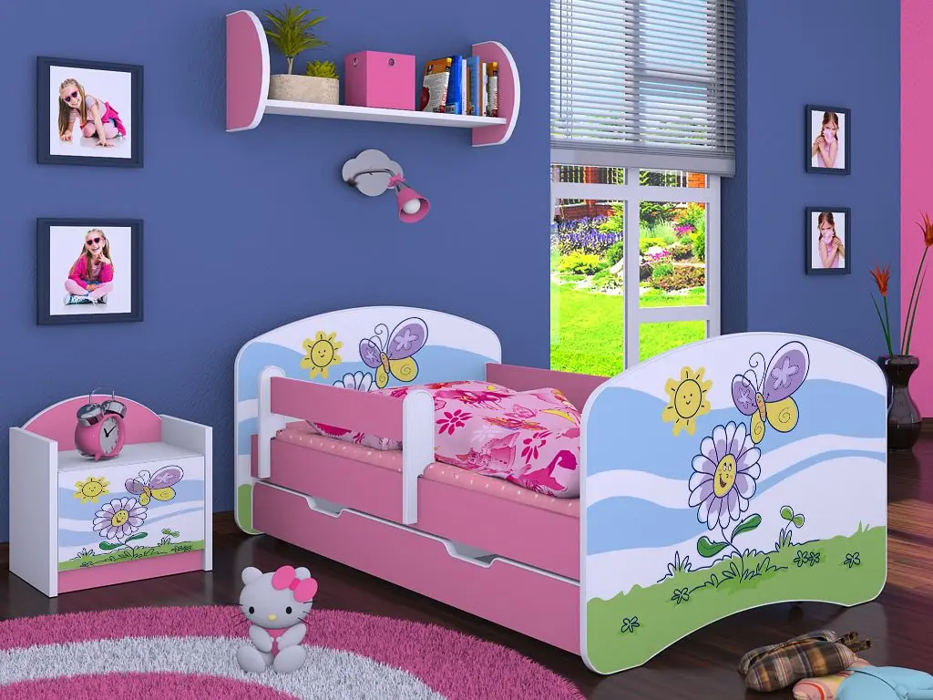 Pat Happy Babies Happy Flower And Butterfly L08 cu sertar 90x190 (White/Pink)