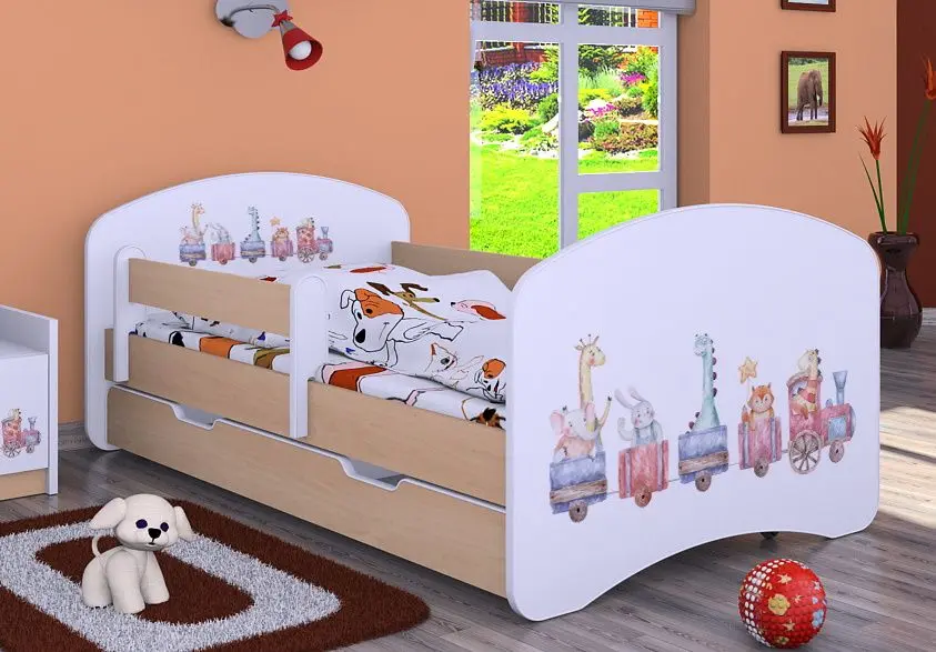 Pat Happy Babies Happy Pastel Animals L06 cu sertar 90x180 (White/Light Pear)