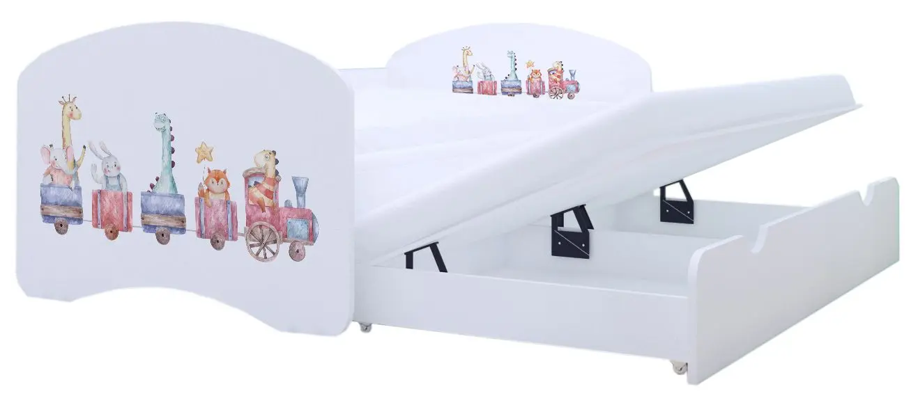 Pat Happy Babies Happy Pastel Animals cu pat retractabil 80x160 (White)