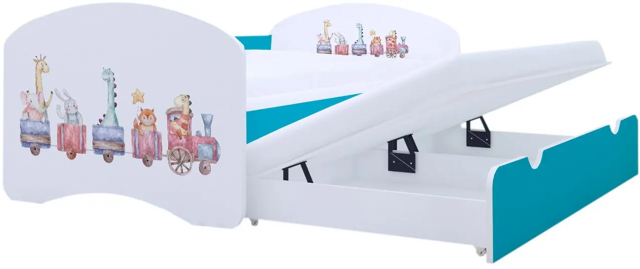 Pat Happy Babies Happy Pastel Animals cu pat retractabil 80x160 (White/Blue)