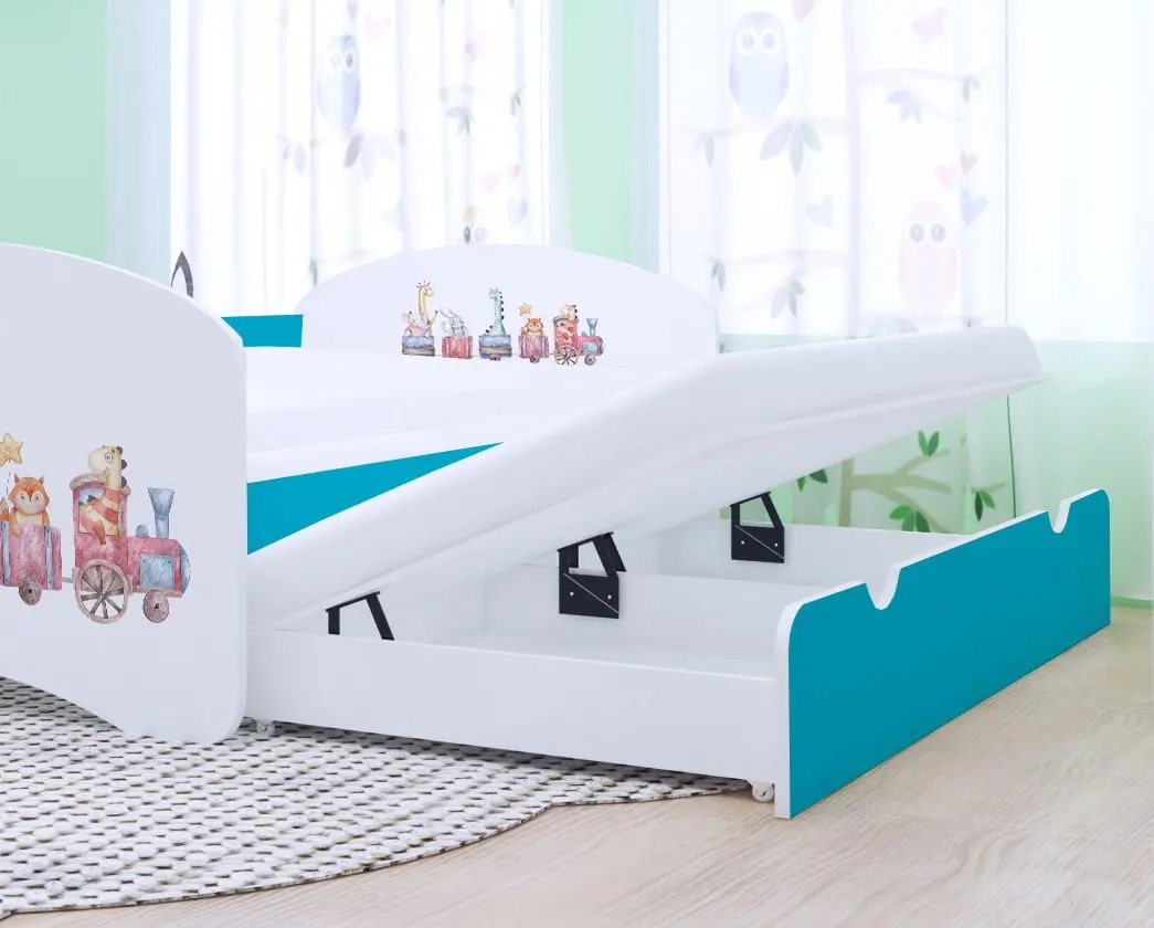 Pat Happy Babies Happy Pastel Animals cu pat retractabil 80x160 (White/Blue)