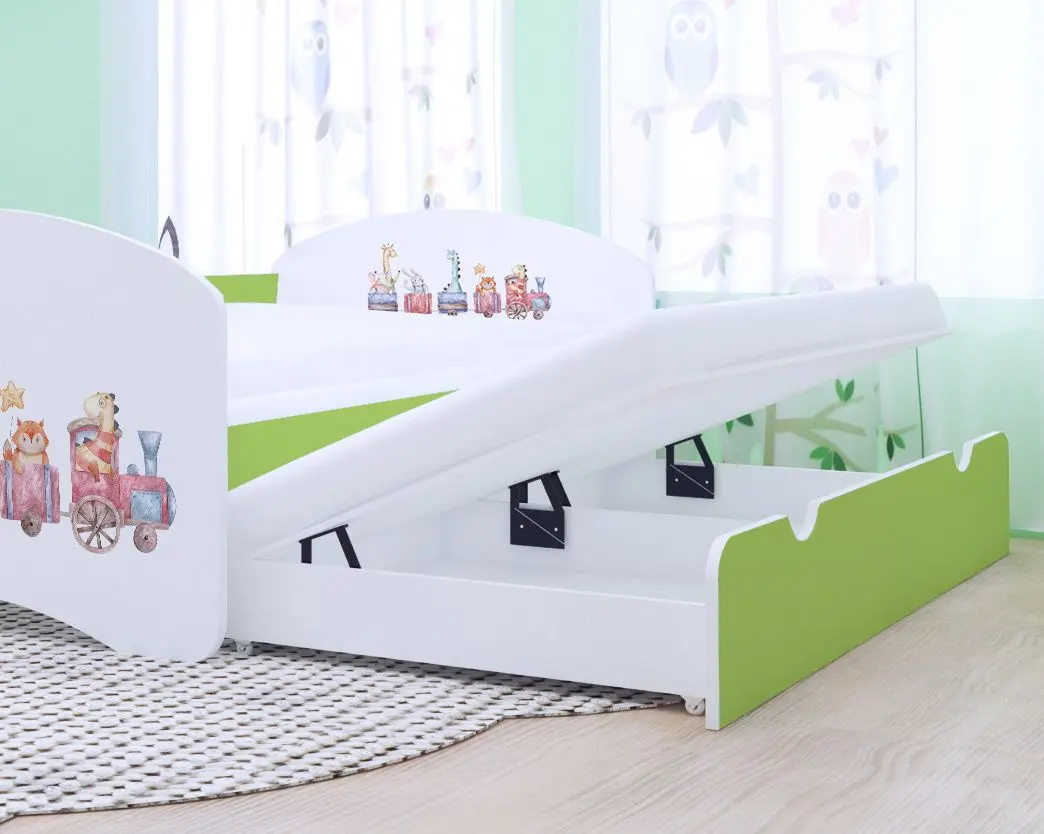 Pat Happy Babies Happy Pastel Animals cu pat retractabil 80x160 (White/Pastel Green)