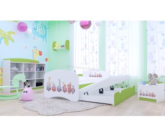 Pat Happy Babies Happy Pastel Animals cu pat retractabil 80x160 (White/Pastel Green)