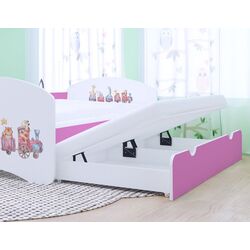 Pat Happy Babies Happy Pastel Animals cu pat retractabil 80x160 (White/Pink) Thumb