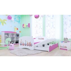 Pat Happy Babies Happy Pastel Animals cu pat retractabil 80x160 (White/Pink)