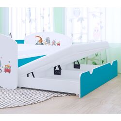 Pat Happy Babies Happy Pets cu pat retractabil 80x160 (White/Blue) Thumb