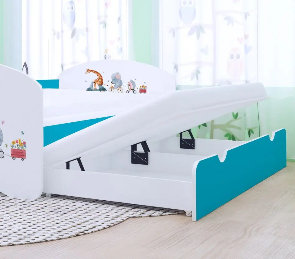 Pat Happy Babies Happy Pets cu pat retractabil 80x160 (White/Blue)