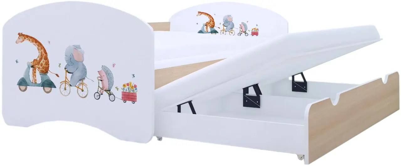 Pat Happy Babies Happy Pets cu pat retractabil 80x160 (White/Light Pear)