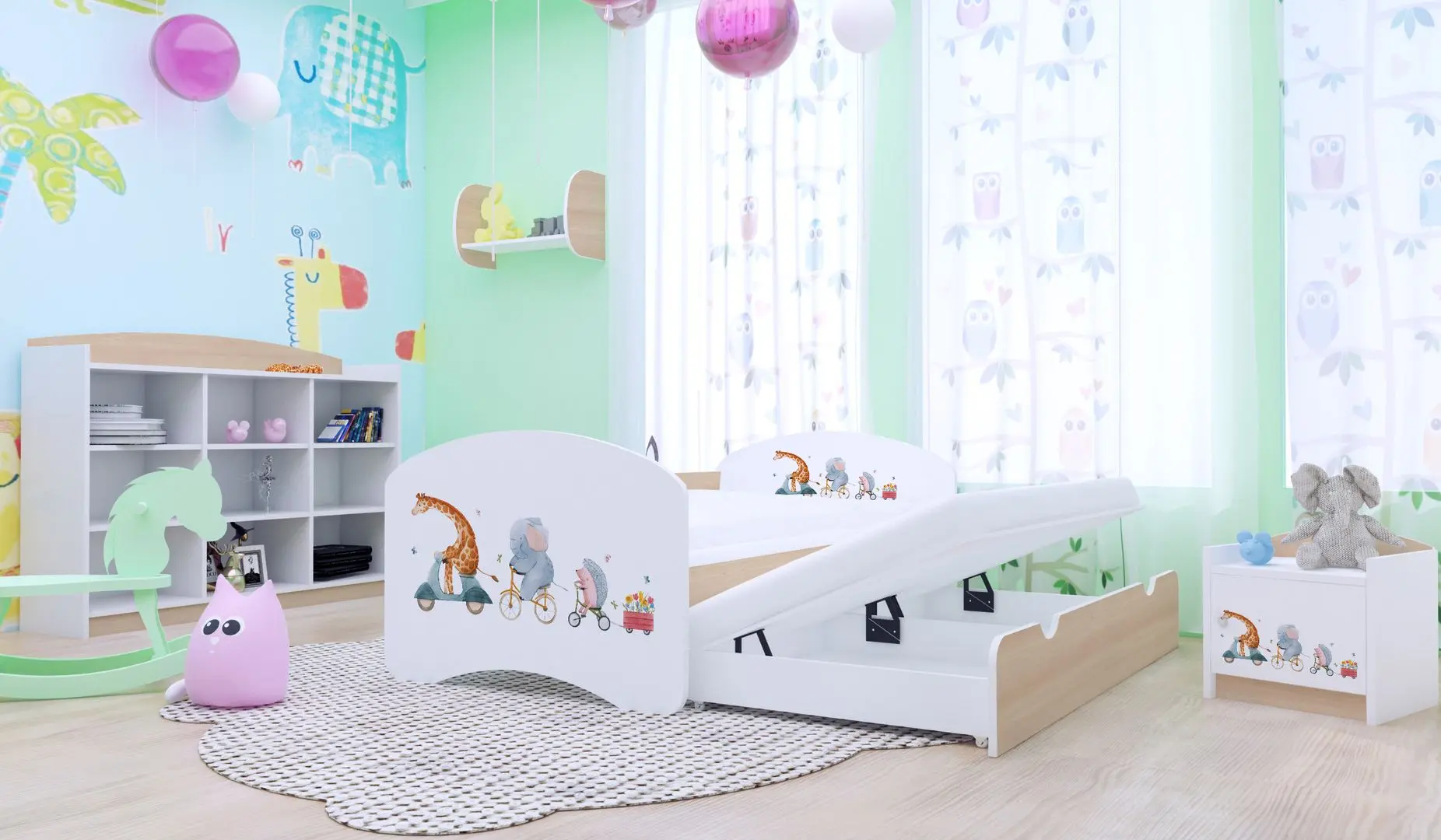 Pat Happy Babies Happy Pets cu pat retractabil 80x160 (White/Light Pear)