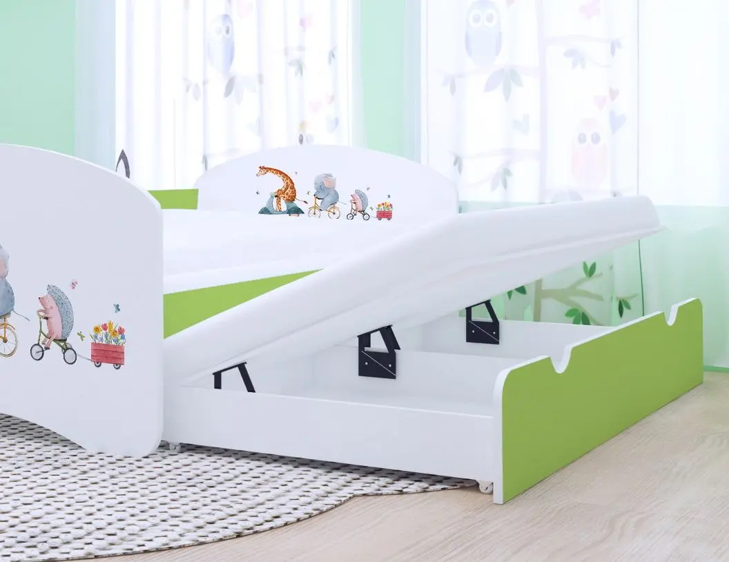 Pat Happy Babies Happy Pets cu pat retractabil 80x160 (White/Pastel Green)