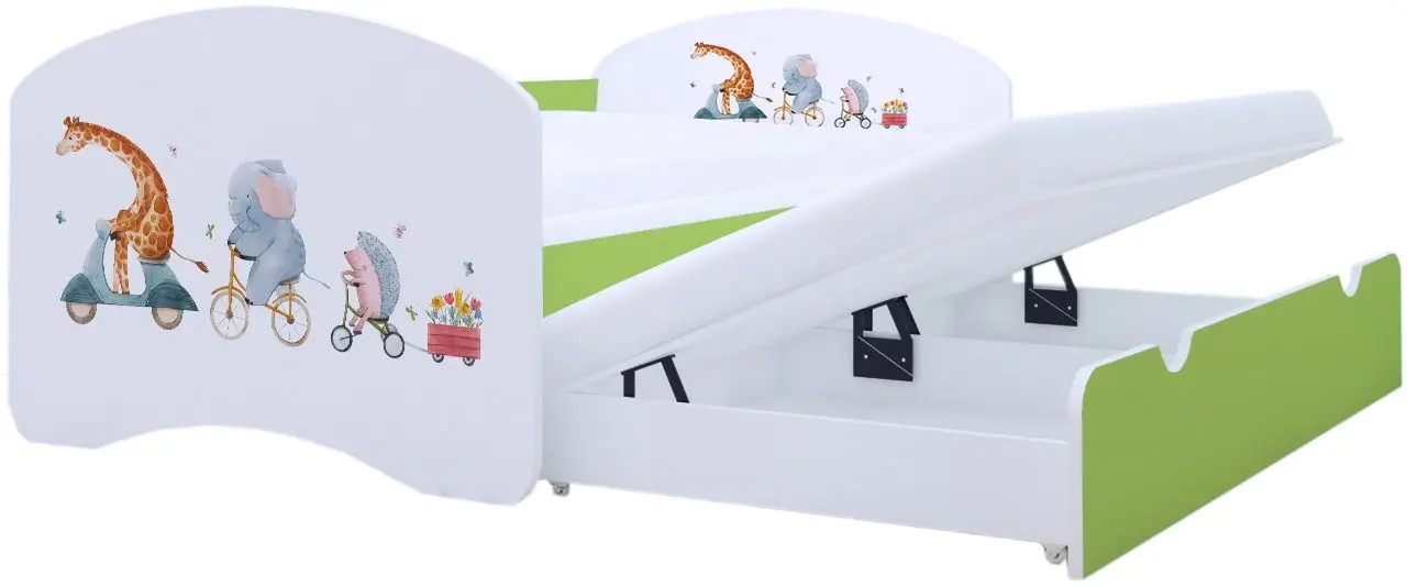 Pat Happy Babies Happy Pets cu pat retractabil 80x160 (White/Pastel Green)