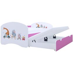 Pat Happy Babies Happy Pets cu pat retractabil 80x160 (White/Pink) Thumb