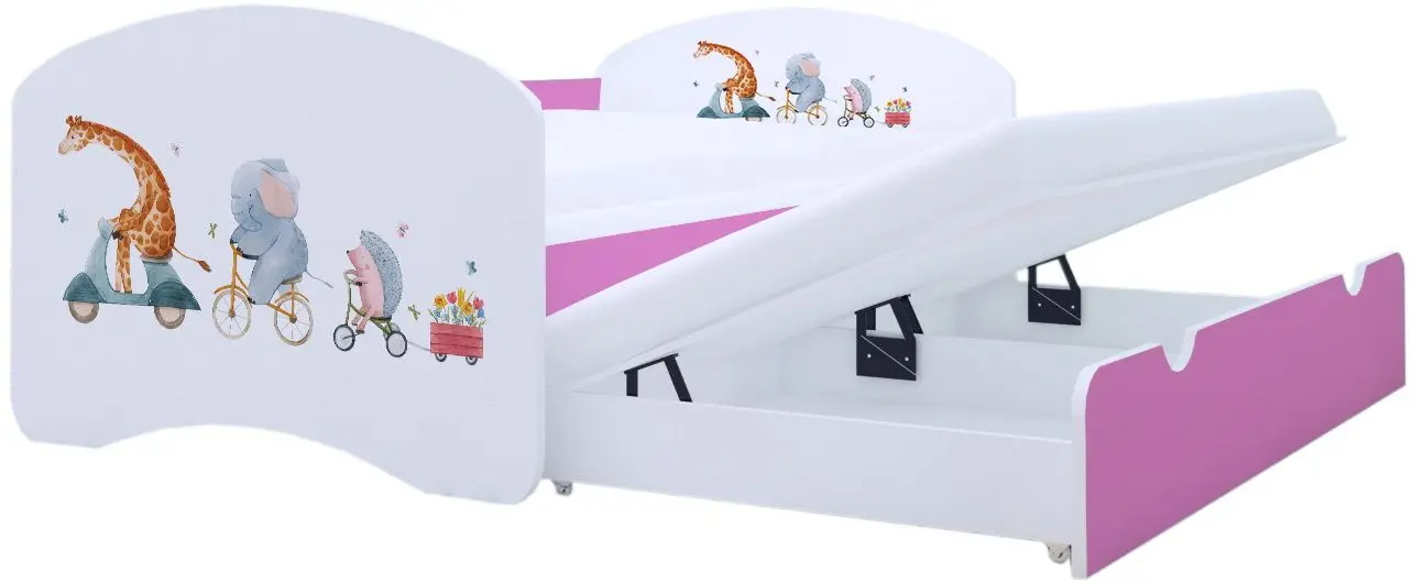 Pat Happy Babies Happy Pets cu pat retractabil 80x160 (White/Pink)