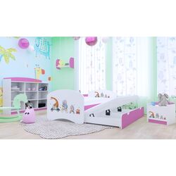 Pat Happy Babies Happy Pets cu pat retractabil 80x160 (White/Pink)