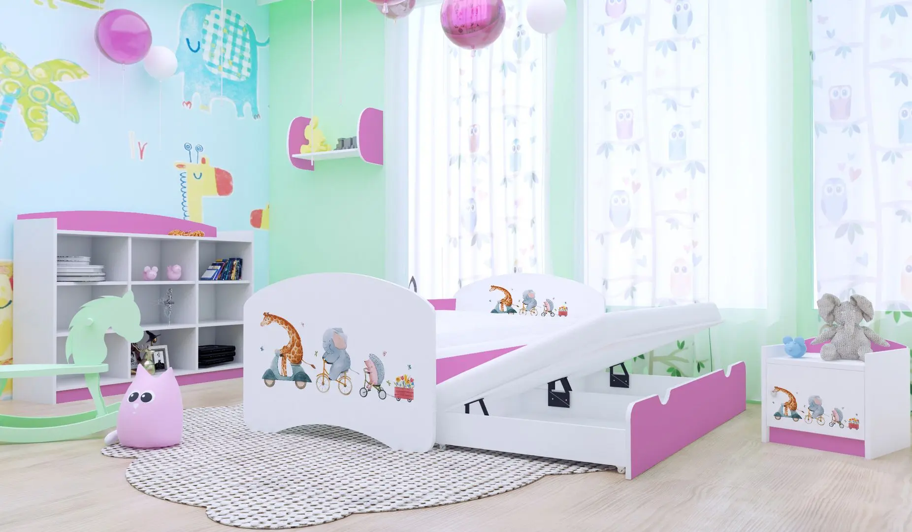 Pat Happy Babies Happy Pets cu pat retractabil 80x160 (White/Pink)