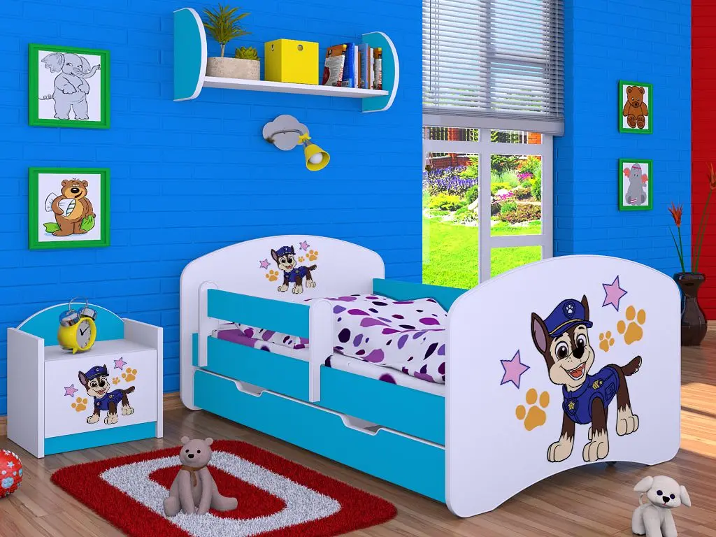 Pat Happy Babies Happy Police Dog L02 cu sertar 70x140 (White/Blue)