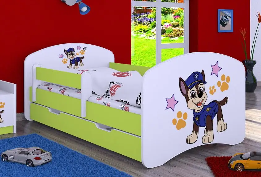 Pat Happy Babies Happy Police Dog L02 cu sertar 70x140 (White/Pastel Green)