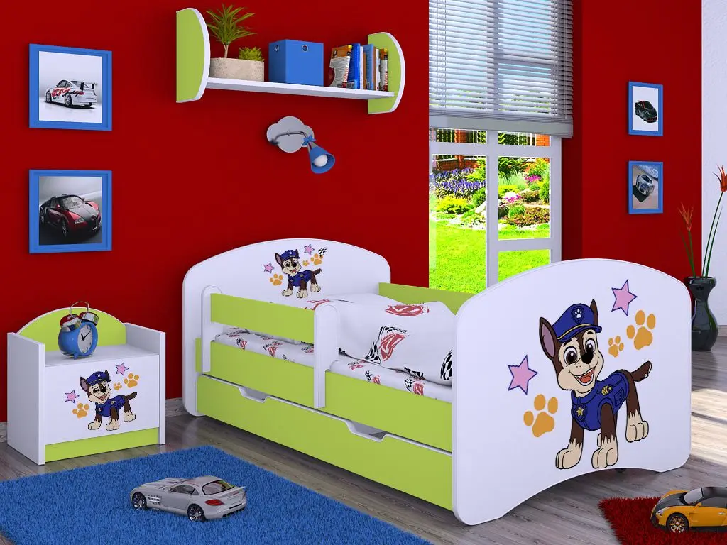 Pat Happy Babies Happy Police Dog L02 cu sertar 70x140 (White/Pastel Green)