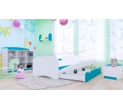 Pat Happy Babies Happy cu pat retractabil 80x160 (White/Blue)