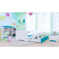 Pat Happy Babies Happy cu pat retractabil 80x160 (White/Blue)