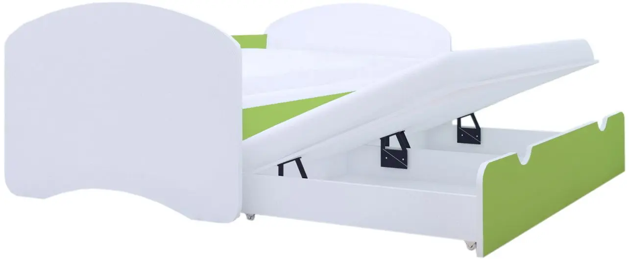 Pat Happy Babies Happy cu pat retractabil 80x160 (White/Pastel Green)