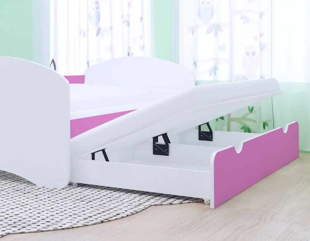 Pat Happy Babies Happy cu pat retractabil 80x160 (White/Pink)