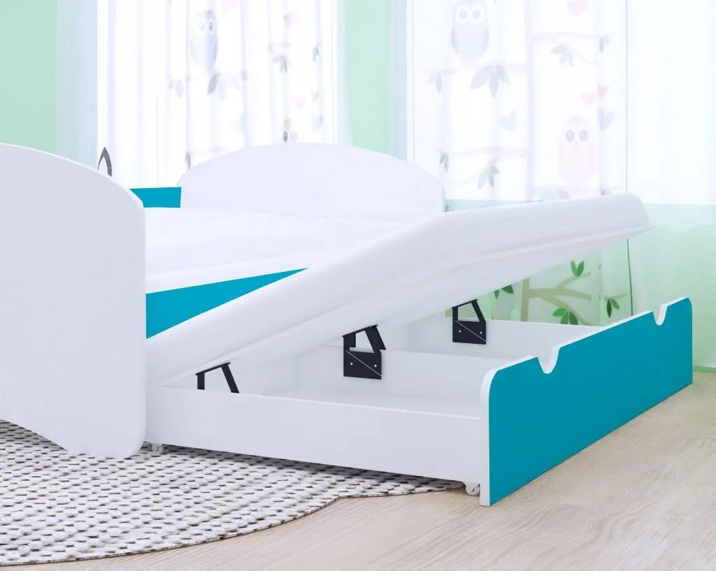 Pat Happy Babies Happy cu pat retractabil 90x180 (White/Blue)