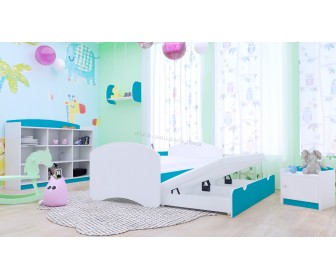 Pat Happy Babies Happy cu pat retractabil 90x180 (White/Blue)