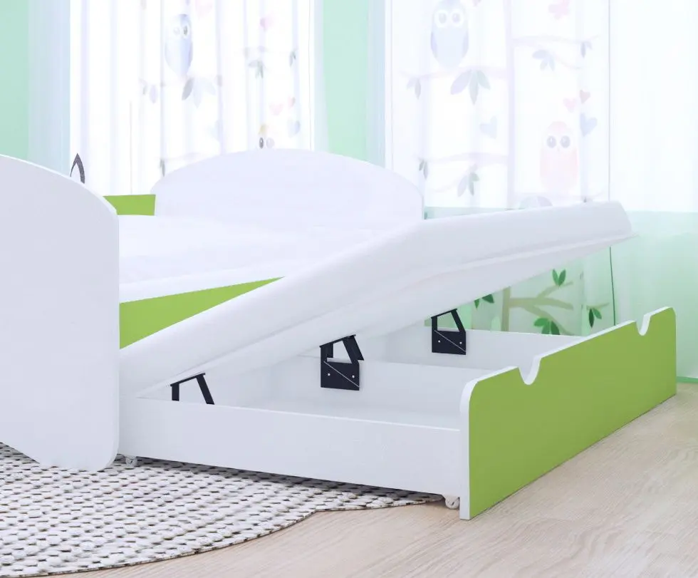 Pat Happy Babies Happy cu pat retractabil 90x180 (White/Pastel Green)