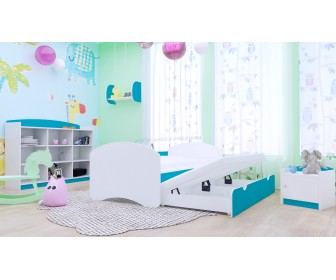 Pat Happy Babies Happy cu pat retractabil 90x200 (White/Blue)