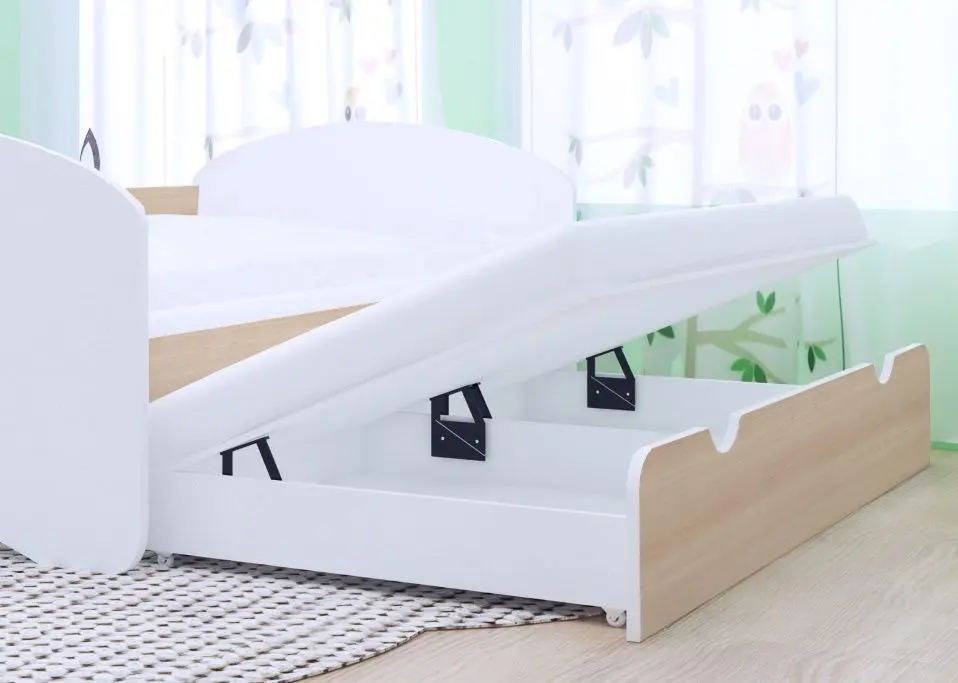 Pat Happy Babies Happy cu pat retractabil 90x200 (White/Light Pear)