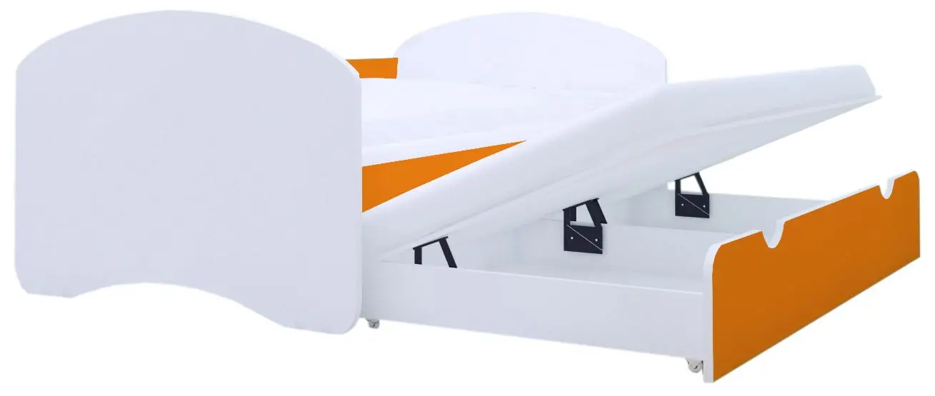 Pat Happy Babies Happy cu pat retractabil 90x200 (White/Orange)