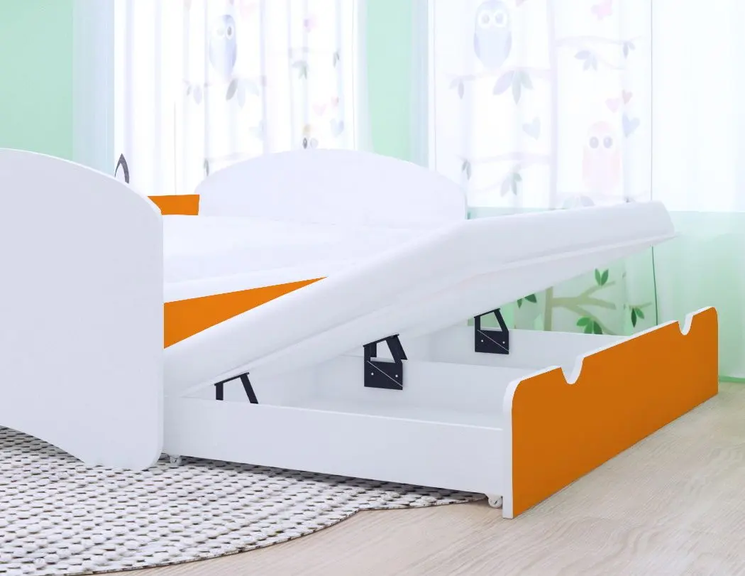 Pat Happy Babies Happy cu pat retractabil 90x200 (White/Orange)