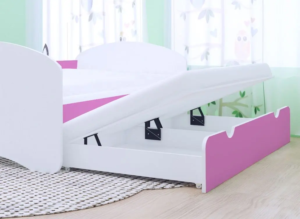 Pat Happy Babies Happy cu pat retractabil 90x200 (White/Pink)