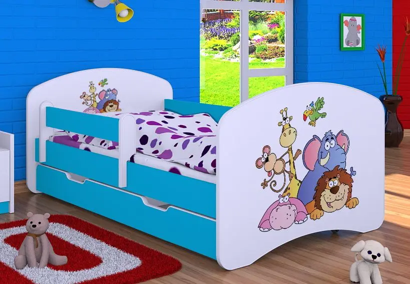 Pat Happy Babies Happy Safari L08 cu sertar 90x190 (White/Blue)