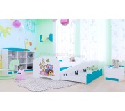 Pat Happy Babies Happy Safari cu pat retractabil 90x180 (White/Blue)