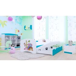 Pat Happy Babies Happy Safari cu pat retractabil 90x180 (White/Blue)