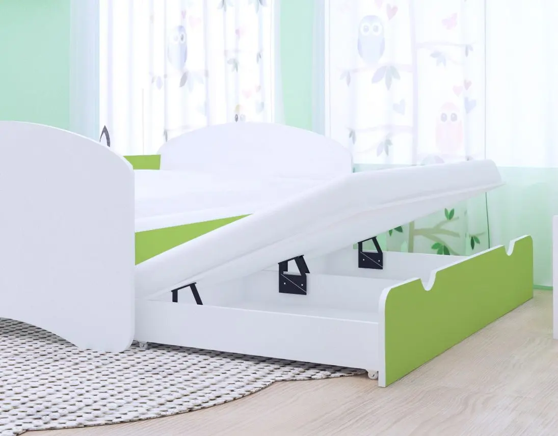 Pat Happy Babies Happy Safari cu pat retractabil 90x180 (White/Pastel Green)